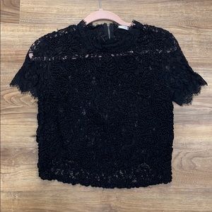 ZARA BLACK EYELASH BLOUSE SIZE LARGE ZIPPERED BACK